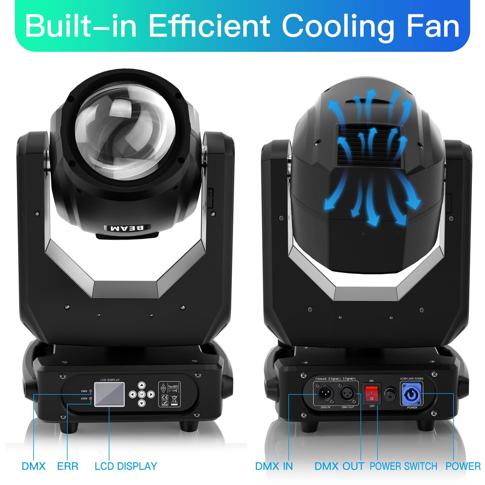 Cabeza Movil 280W Beam10R DMX Luces para Escenario RGBW Luces de Fiesta 17Gobos 15 Colores para Discoteca Boda DJ Party Navideña Iluminación (2PCS)