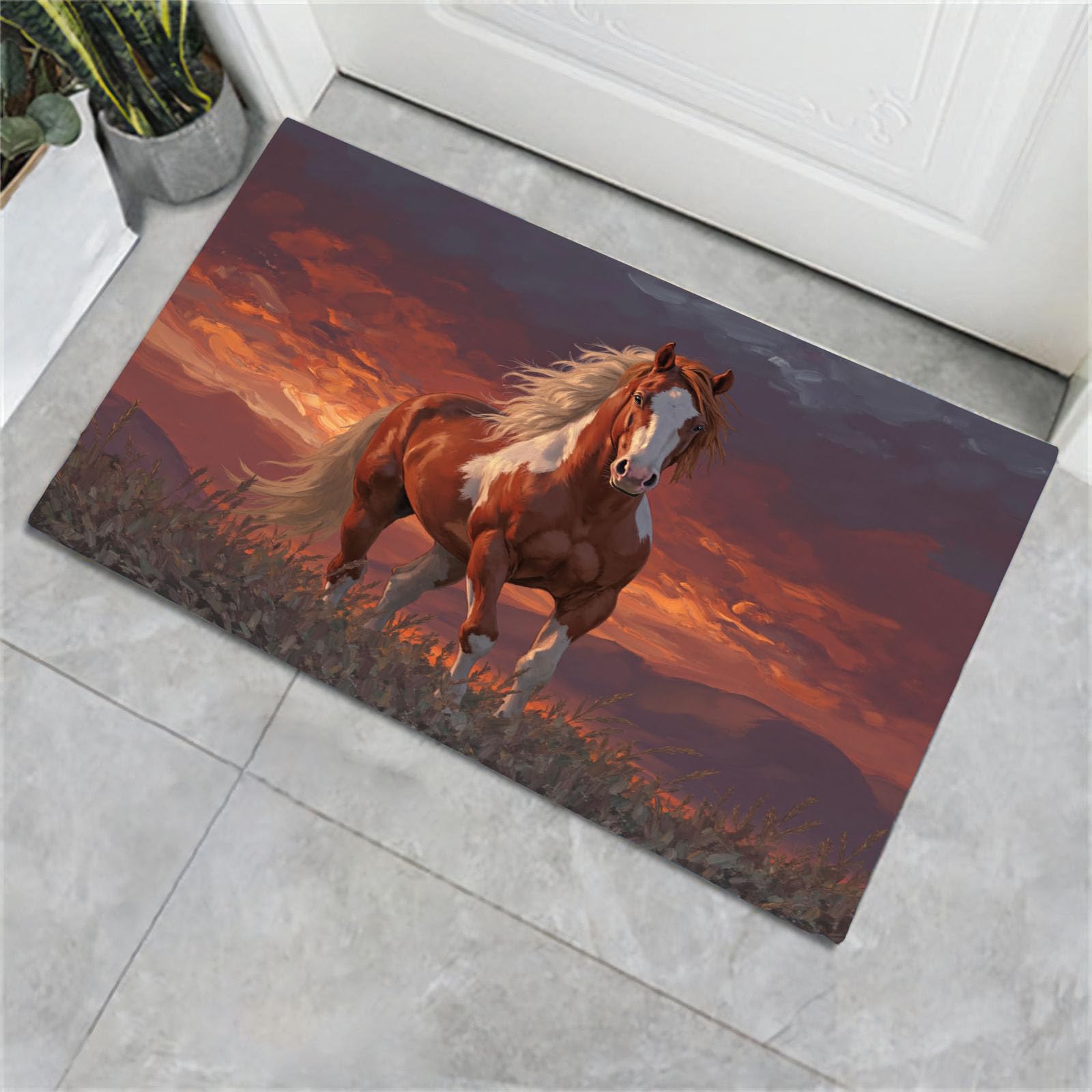 Paillasson cheval de prairie 80x120cm lavable et antidérapant