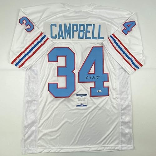 AutographedSigned Earl Campbell Houston White Football Jersey Beckett BAS COA