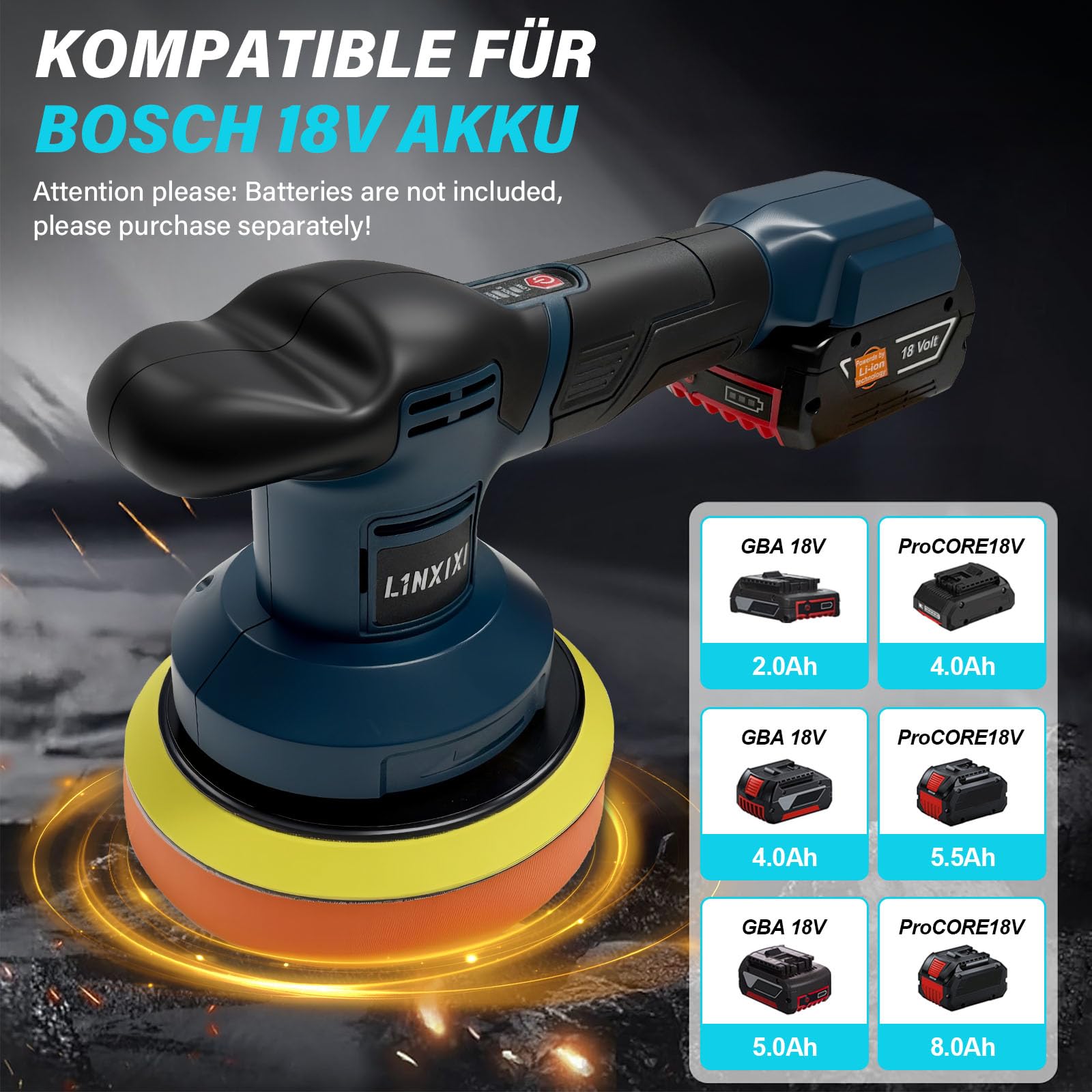 Akku Poliermaschine für Bosch Professional 18V, 6 Zoll Autopolierer, 3 Geschwindigkeiten bis 7000 U/min, Leicht & Kabellos, 21-teiliges Polierset für Polieren, Wachsen & Autoaufbereitung (Ohne Akku)