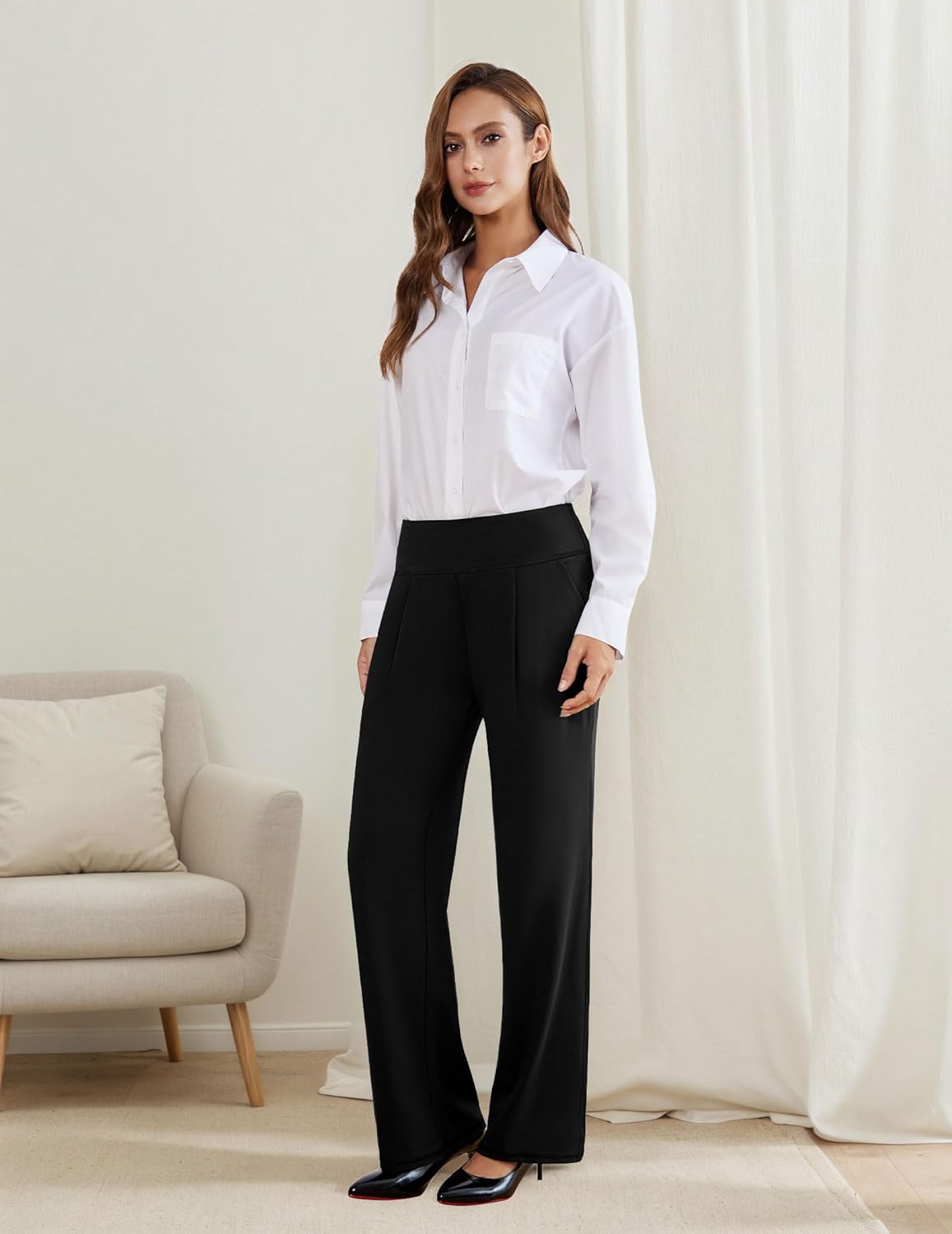 FireSwan Wide Leg Yoga Pants for Women Work Palazzo Pants with Pockets Casual Lounge Dress Trousers - Image 3