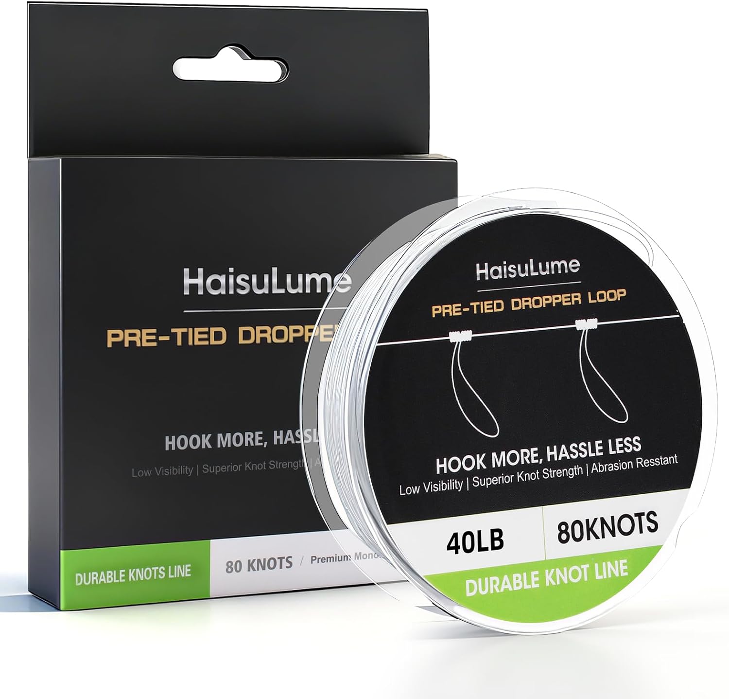 Pre-Tied Dropper Loop Knots Fishing Line, 80 Knots Monofilament Leader with 5.5" Loop Diameter & 18" Spacing, Saltwater & Freshwater Fishing Knots Line for Sea Bass, Snapper, Cod
