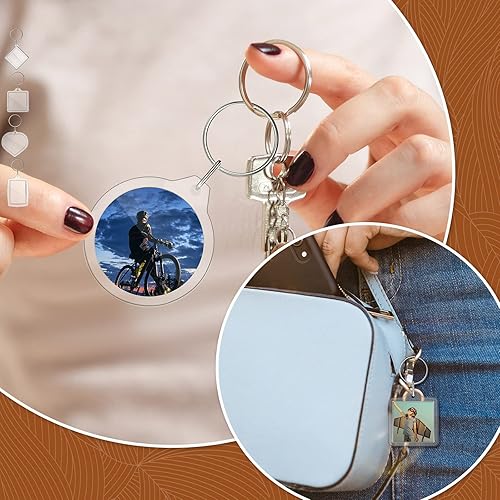 Miniatura 5 de Ecally 150 llaveros para insertar fotos, llaveros acrílicos, marco, llavero, colgante de foto en blanco, translúcido, transparente, para hacer tu