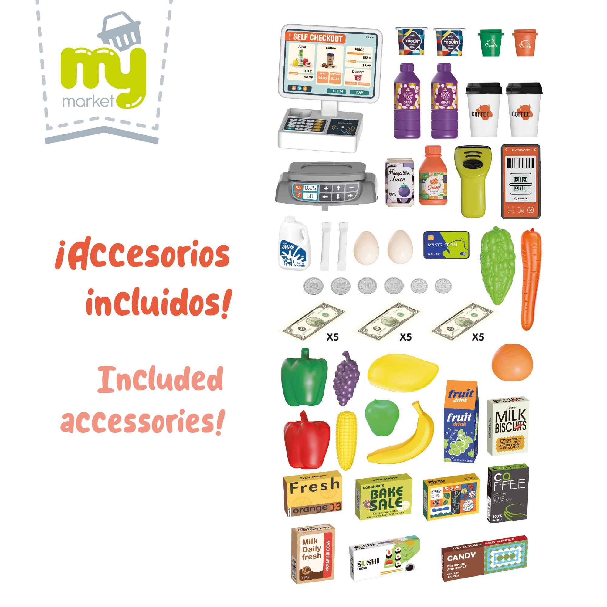 ColorBaby 47965 My Home Supermercato Giocattolo con Carrello, Luce e Suono Realistico, Registratori di Cassa elettronici, +50 Pezzi, Dimensioni 50 x 42 x 82 cm, Giocattoli per Bambini 3 Anni