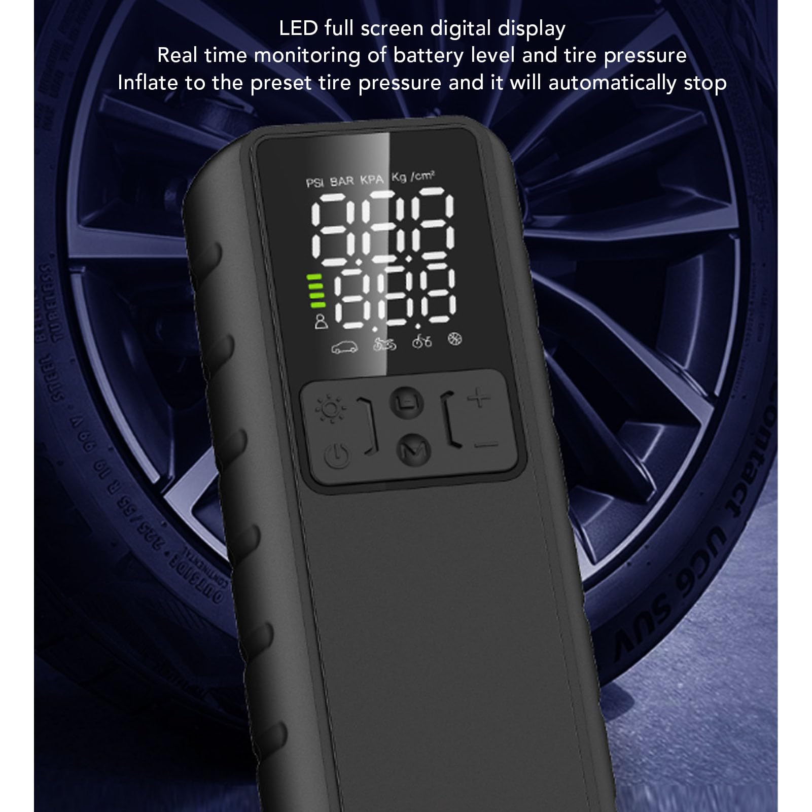 Haofy Bomba de Aire para Neumáticos de Coche con Pantalla LCD, Compresor de Aire Portátil con Parada Automática Alimentada por Batería de 150PSI para Uso de Emergencia, Material ABS Ignífugo