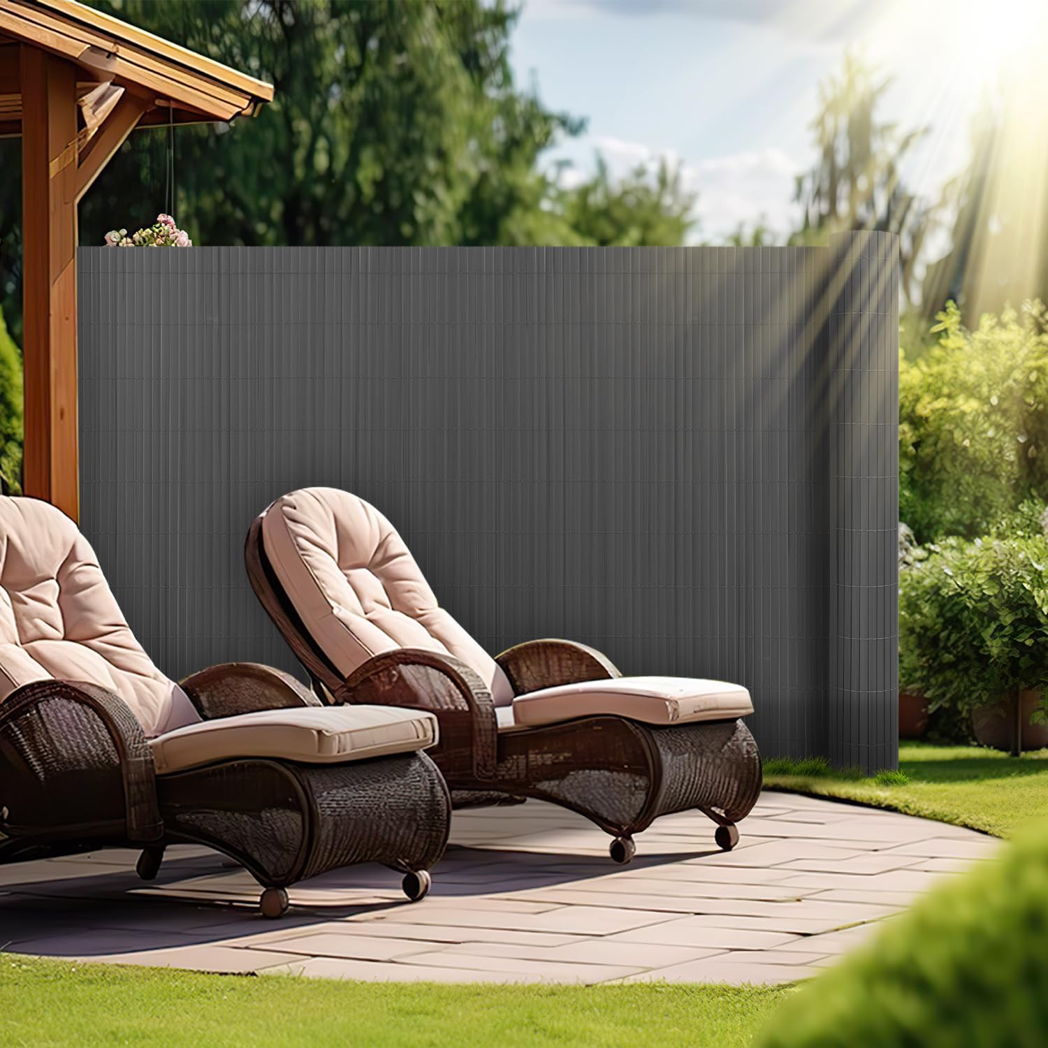 Brise-vue en PVC - 90 x 500 cm - Avec trois renforts nervures et serre-câbles - Protection contre le vent - Résistant aux intempéries - Pour clôture, jardin, terrasse - Anthracite
