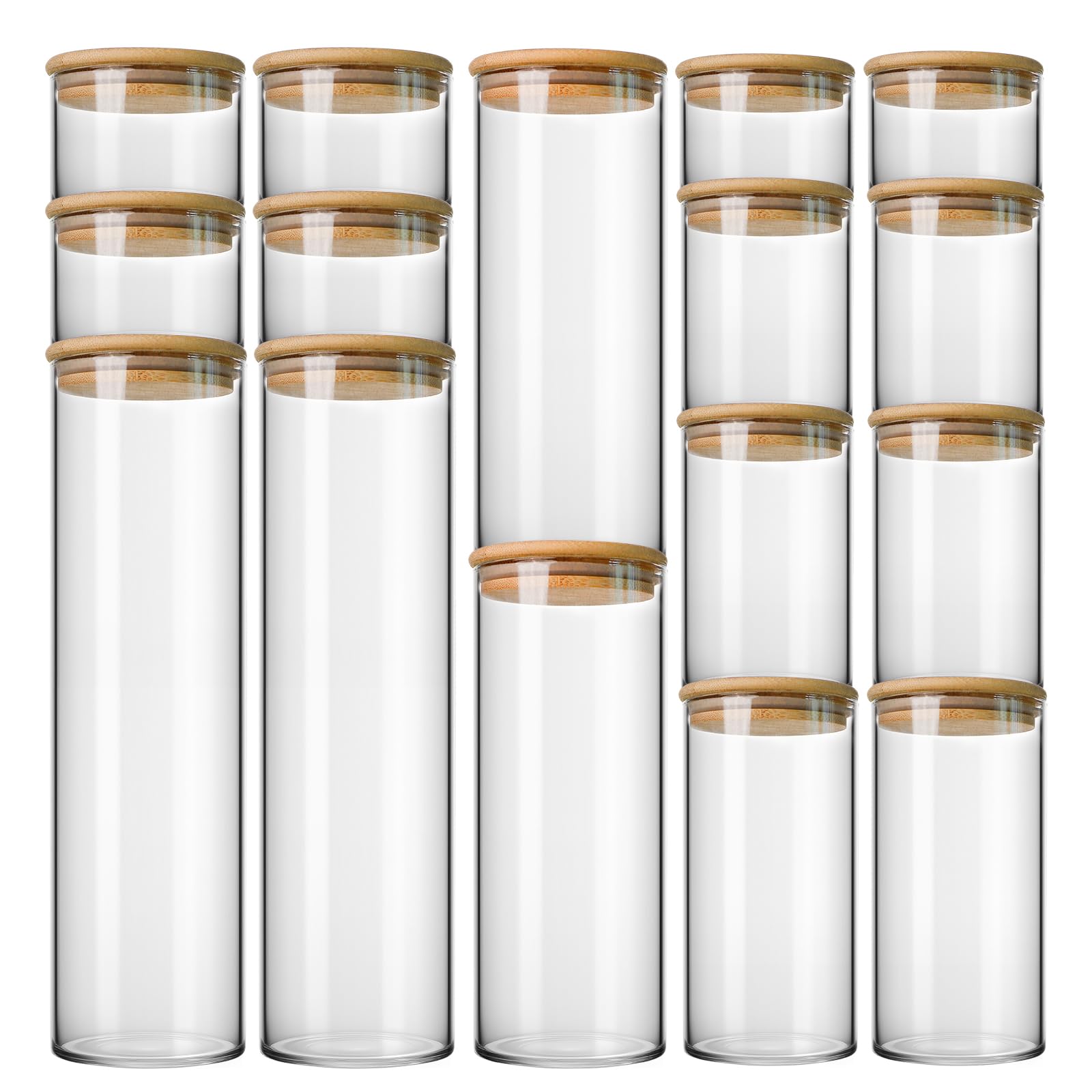 pantrytine Round Glass Jars with Bamboo Lids, Storage Containers Set of 16