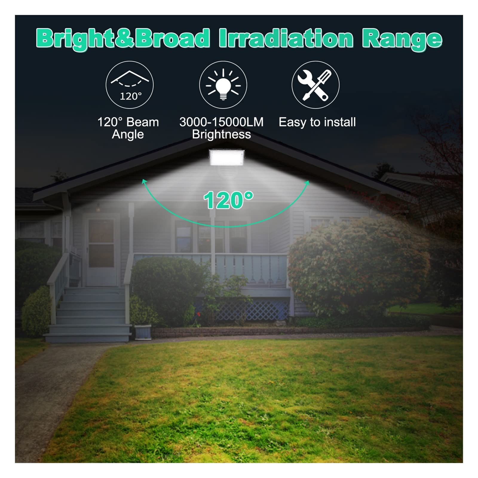 Światła bezpieczeństwa Zewnętrzne światło halogenowe Reflektory LED Oświetlenie zewnętrzne 150 W Projektor zewnętrzny LED Reflektor Lampa uliczna Ściana Ogród do ogrodu, podwórka, garażu, drzwi (Kol