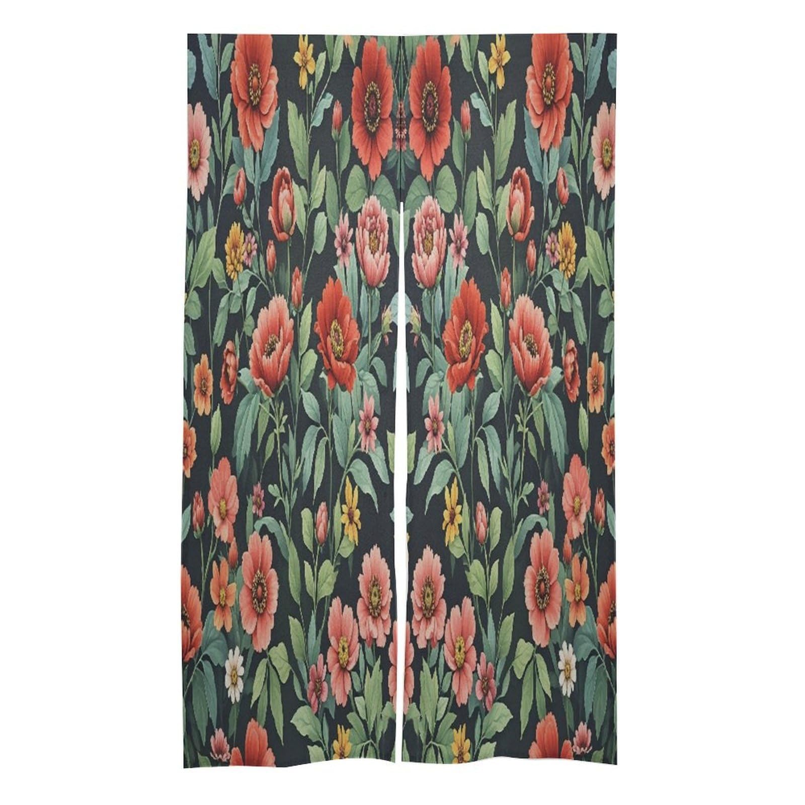 LZQPOEAS Lots of Flowers Door Curtain Treatment Door Tapestry Japanese Style Doorway Curtain Privacy Thermal Insulated Doorway Window Curtains for Home Restaurant Decor