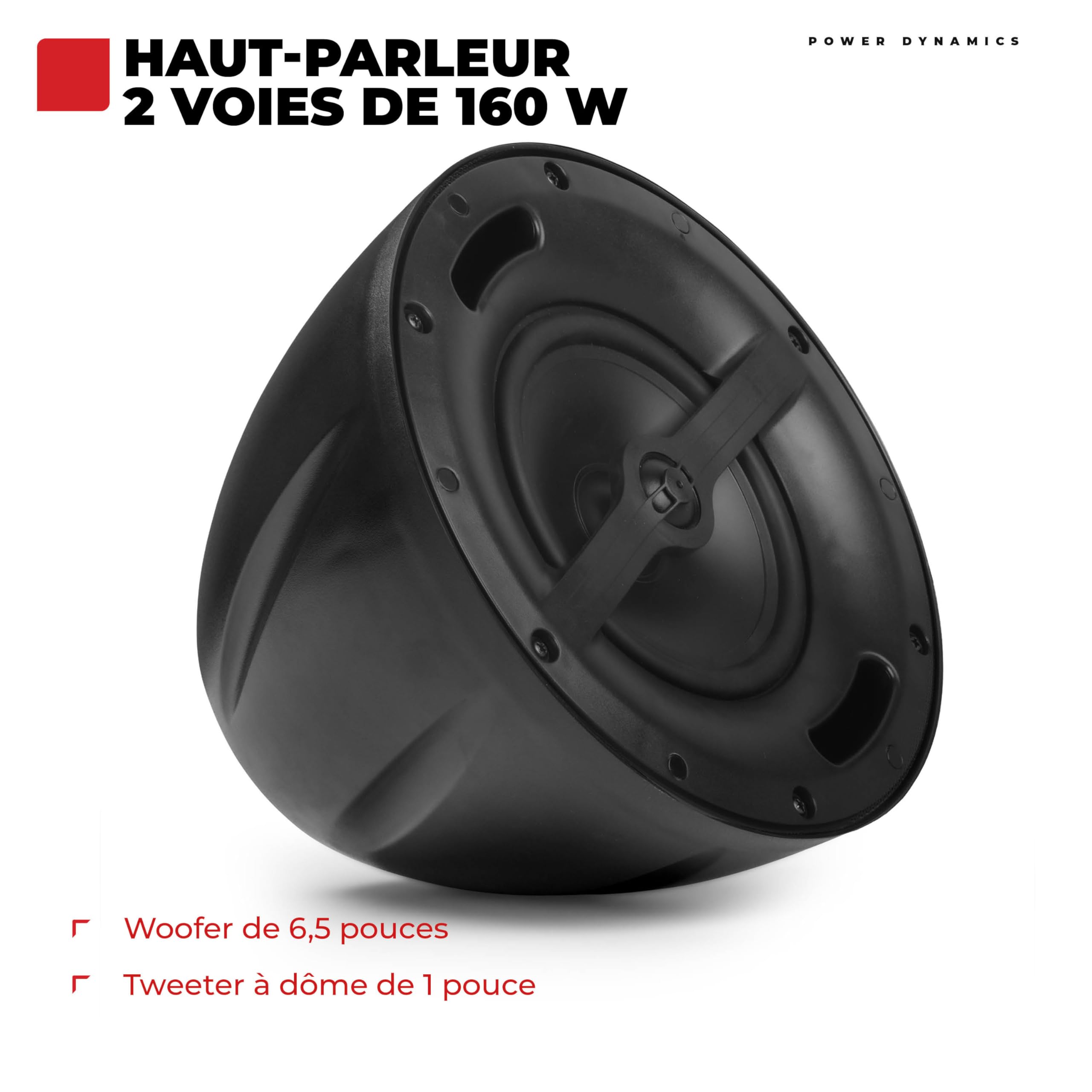 PDS50B Enceinte à Suspendre 2 Voies 6,5 Pouces, Noir, Compatible 8 Ohms et 100V, Sélecteur de Puissance, Installation avec Câble Suspension, Idéal pour Bureaux, Magasins et Espaces Publics
