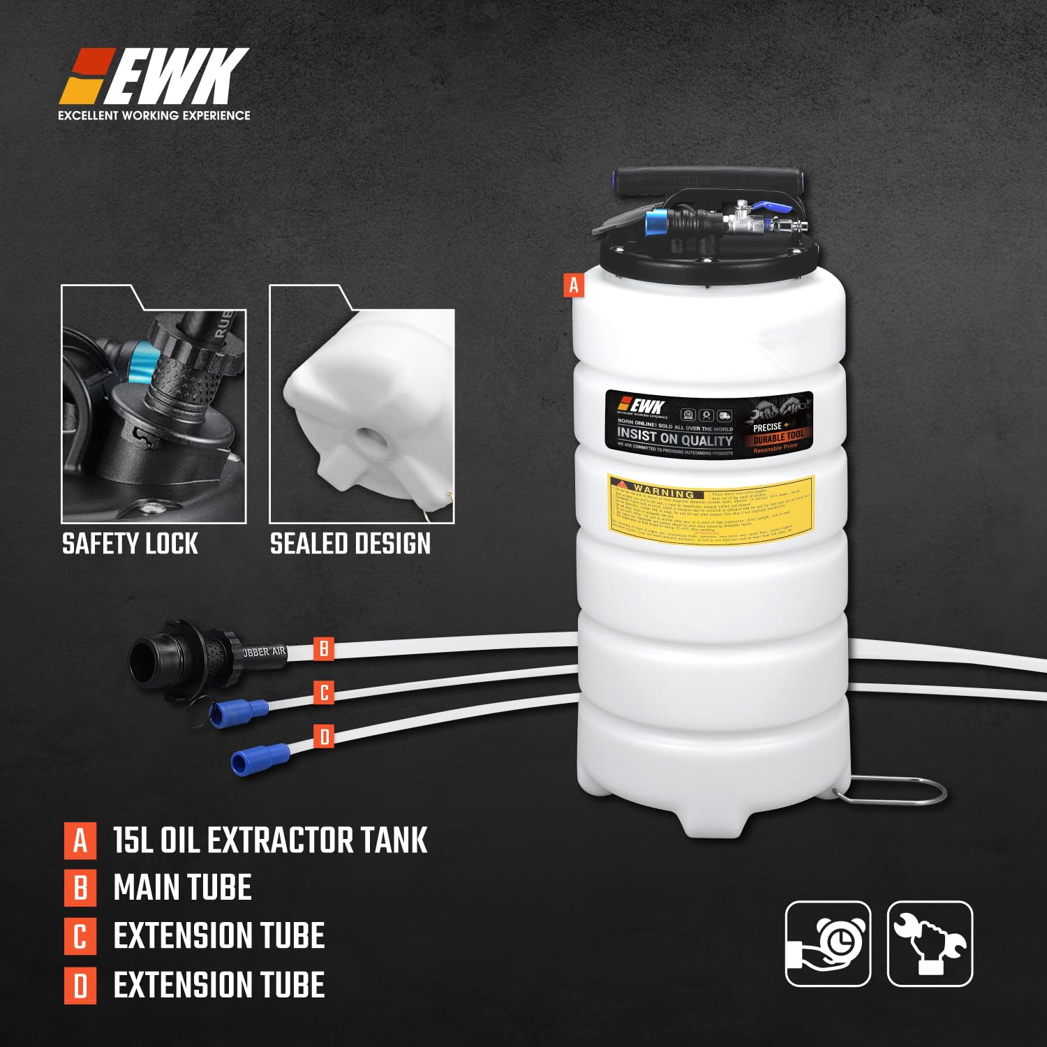 EWK Bomba extractora de aceite neumática/manual de 15 L, evacuador de líquido para cambio de aceite, herramienta de evacuación de vacío de gran capacidad para coches, camiones y maquinaria agrícola