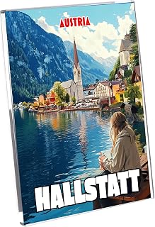Acrylic Fridge Magnets All Europe Souvenir Retro Vintage Art 2x3 (Austria Hallstatt Peaceful Lakeside)