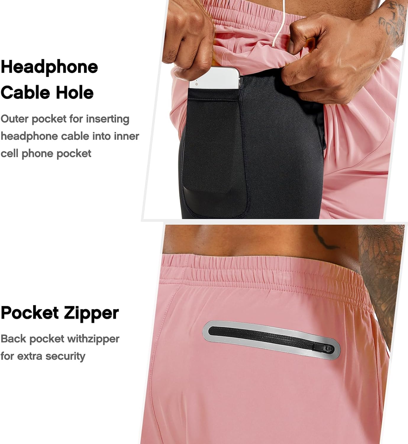 TENJOY Men's 2 in 1 Running Shorts 5 in or 7 in Quick Dry Gym Athletic Workout Shorts for Men with Phone Pockets