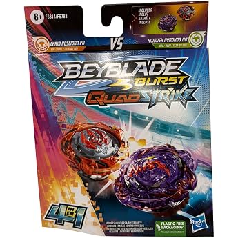 Beyblade Burst QuadStrike Dual Pack 2 x Competition Spinning Top Ambush Nyddhog N8 and Chain Poseidon P8
