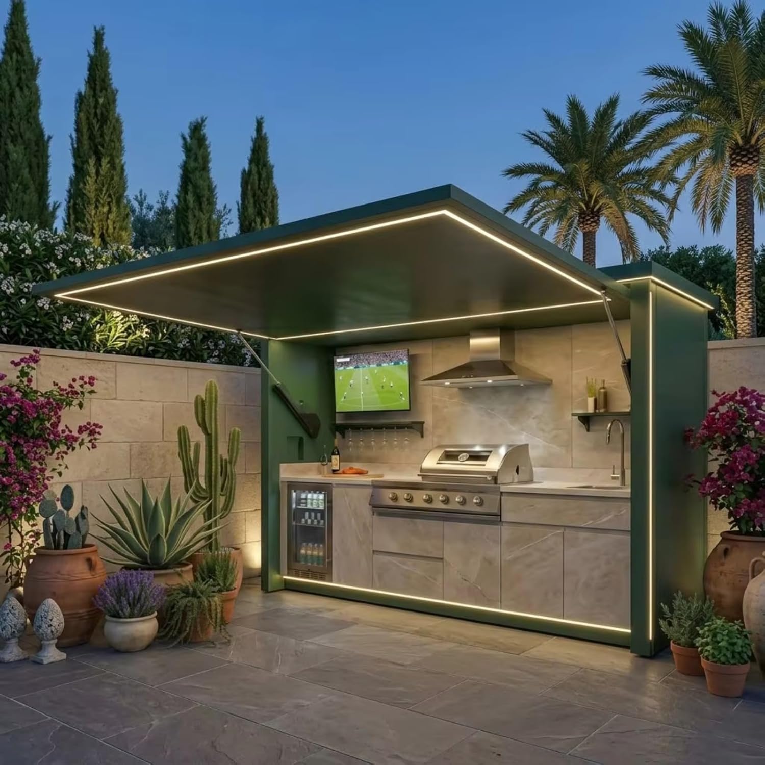 Compact Outdoor Kitchen Set, Stainless Steel Modular Pod-Style with Mobile BBQ Island and Storage Cabinets, Space-Saving Cooking Station for Patio Backyard