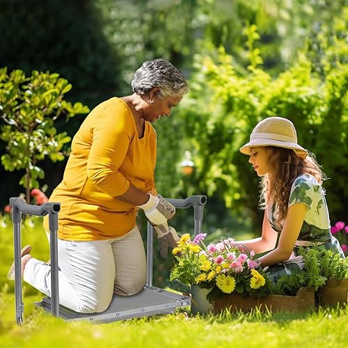 Miniatura 8 de BREENHILL Asiento de jardinería para personas mayores, taburete de jardín plegable, banco de jardín portátil para arrodillarse y sentarse, con