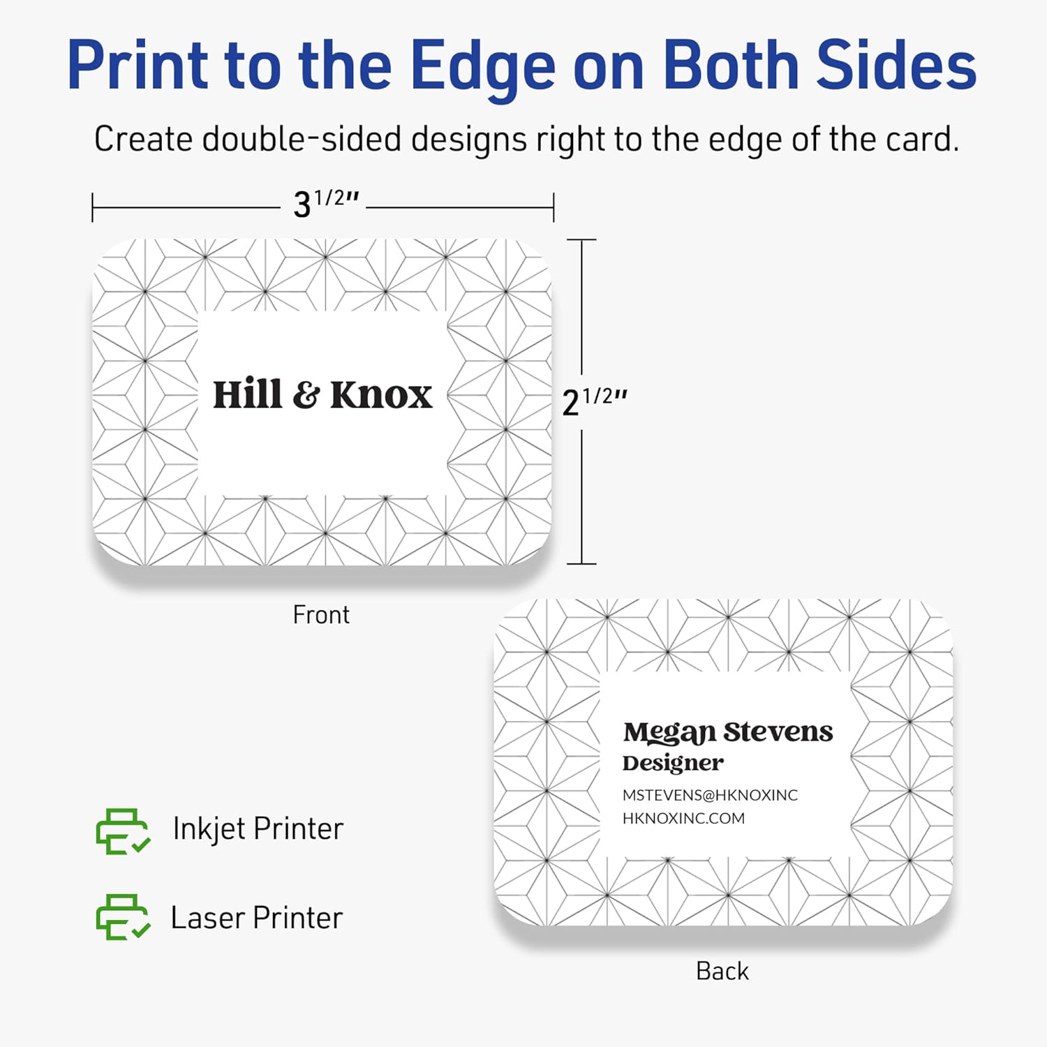 Avery Printable Rectangle Rounded Corner Business Cards, Sure Feed Technology, 2-1/2" x 3-1/2", Matte White Cardstock, Print-To-The-Edge, Laser/Inkjet Printable, 300 Total