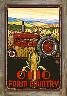 Northwest Art Mall Ohio Farm Country Tractor Profile Corn Rustic Metal Print on Reclaimed Barn Wood from Travel Artwork by Artist Paul A. Lanquist 11.5" x 17.5"