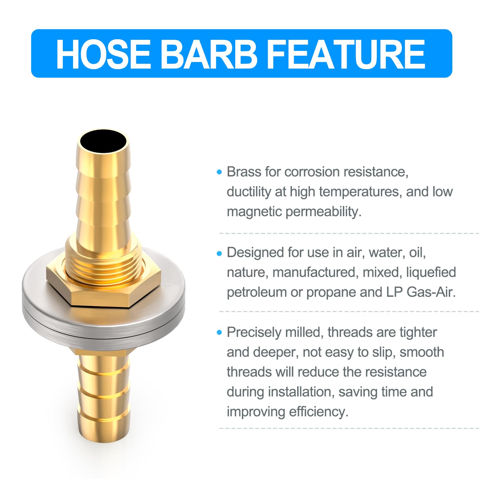 5 sztuk 8 mm do 8 mm mosiężny wąż Barb Thru-Bulk Head Hex prosty Union Fitting z 10 sztukami obejm do węża