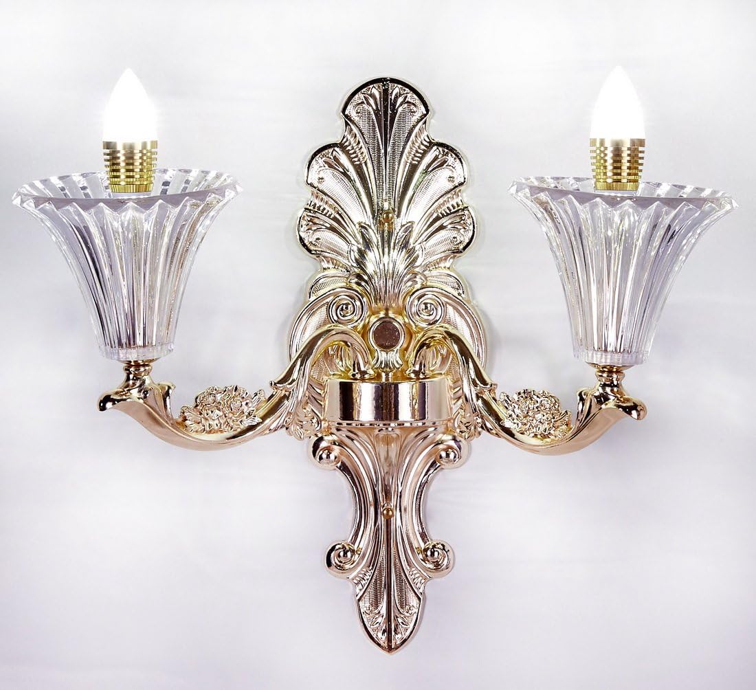 Top Lighting 2-Light Gold Finish Wall Sconce Lights Chandelier Wall Lamp with Glass Shade W16"xH16"
