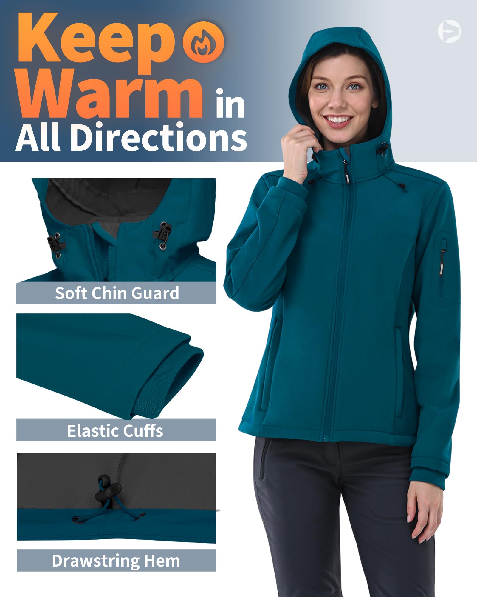 Outdoor Ventures Giacca da donna, impermeabile, traspirante, softshell – Giacca per le mezze stagioni, antivento, giacca funzionale con cappuccio
