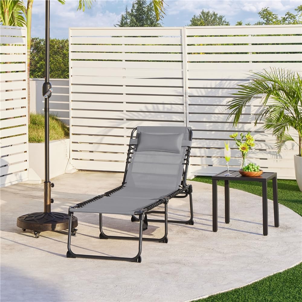 Yaheetech Cama de Camping Plegable con Cojín y Bolsillo Lateral Respaldo | Ajustable en 5 Posiciones, Tumbona Plegable hasta 120kg para Interior Exterior y Viajes, 189x57x38 cm, Gris