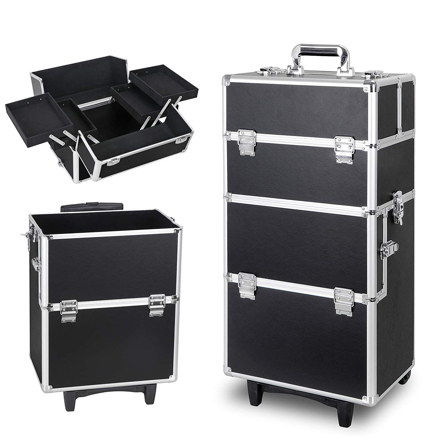 Buy HomGarden 3 in 1 Rolling Makeup Train Case Cosmetic Professional