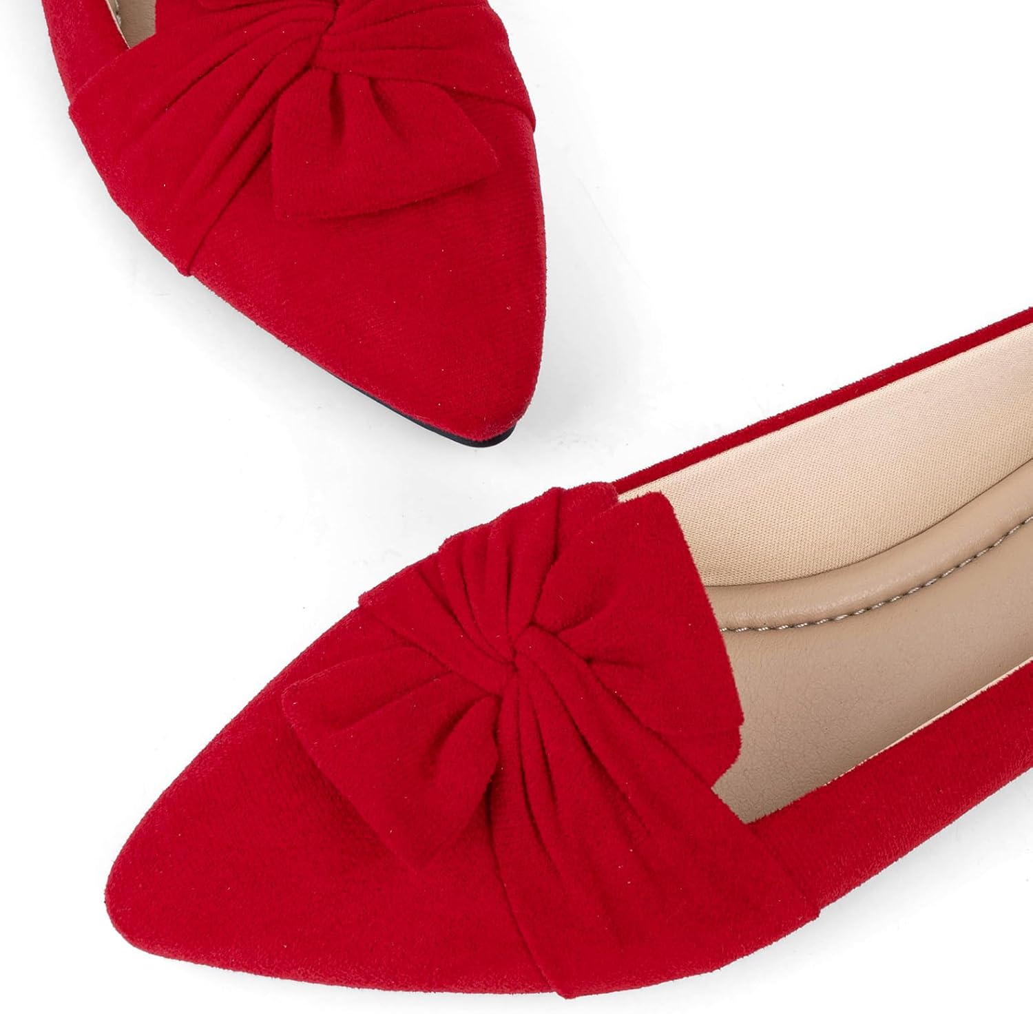 MUSSHOE Women's Pointed-Toe Ballet Flat:Bowknot Dressy Flats Comfortable Memory Foam Shoes - Wedding Party Business Work Office Red Suede 42 - Image 5