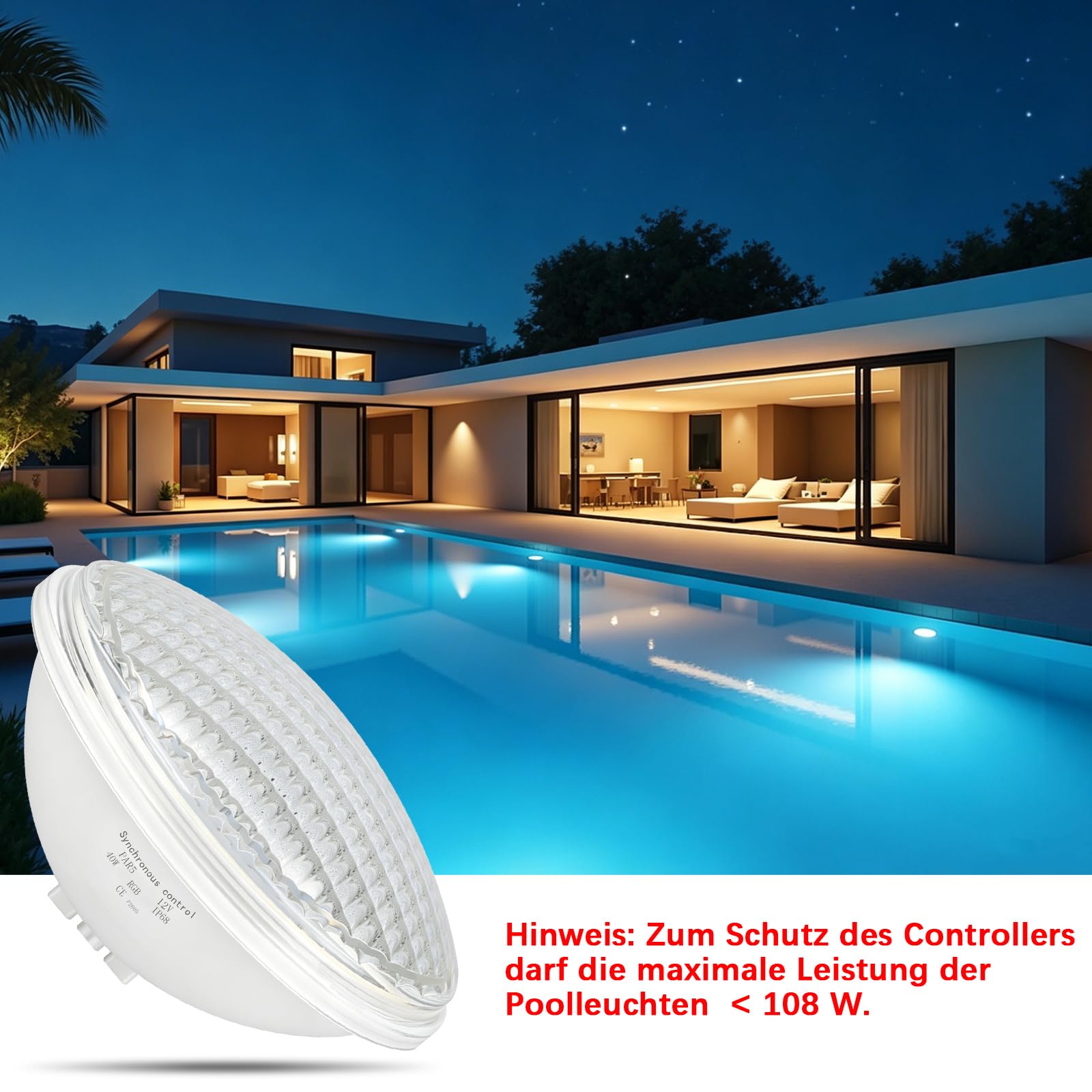 LED Poolbeleuchtung RGB, 40W PAR56 Unterwasser Led Lichter, Schwimm Badleuchte Externe Synchronisation Mit Fernbedienung Pool Light, 12V AC IP68 Wasserdicht für Landschaft, Garten