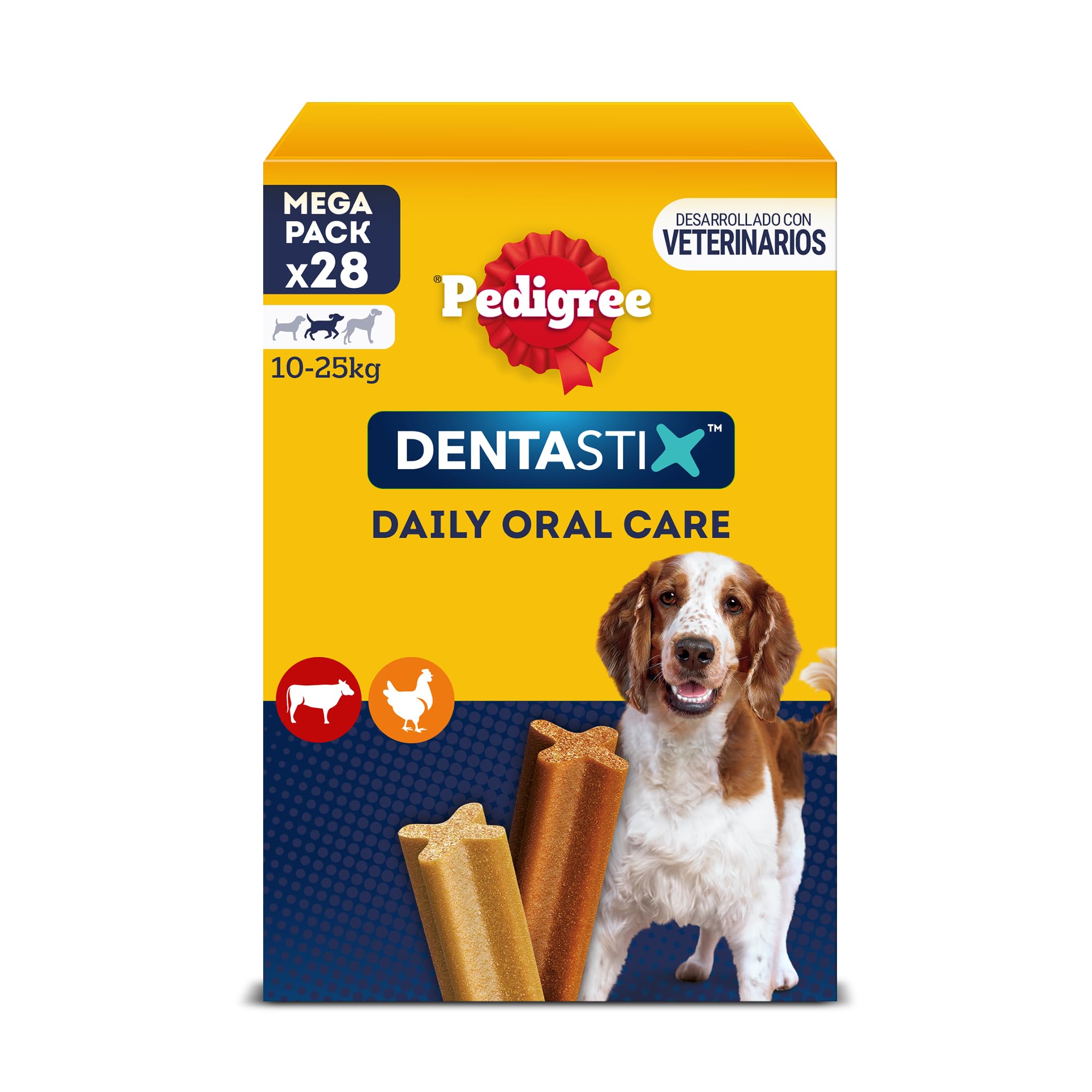 Pedigree Dentastix Snack Dental para la Higiene Oral de Perros Medianos (4 Paquetes de 28ud)