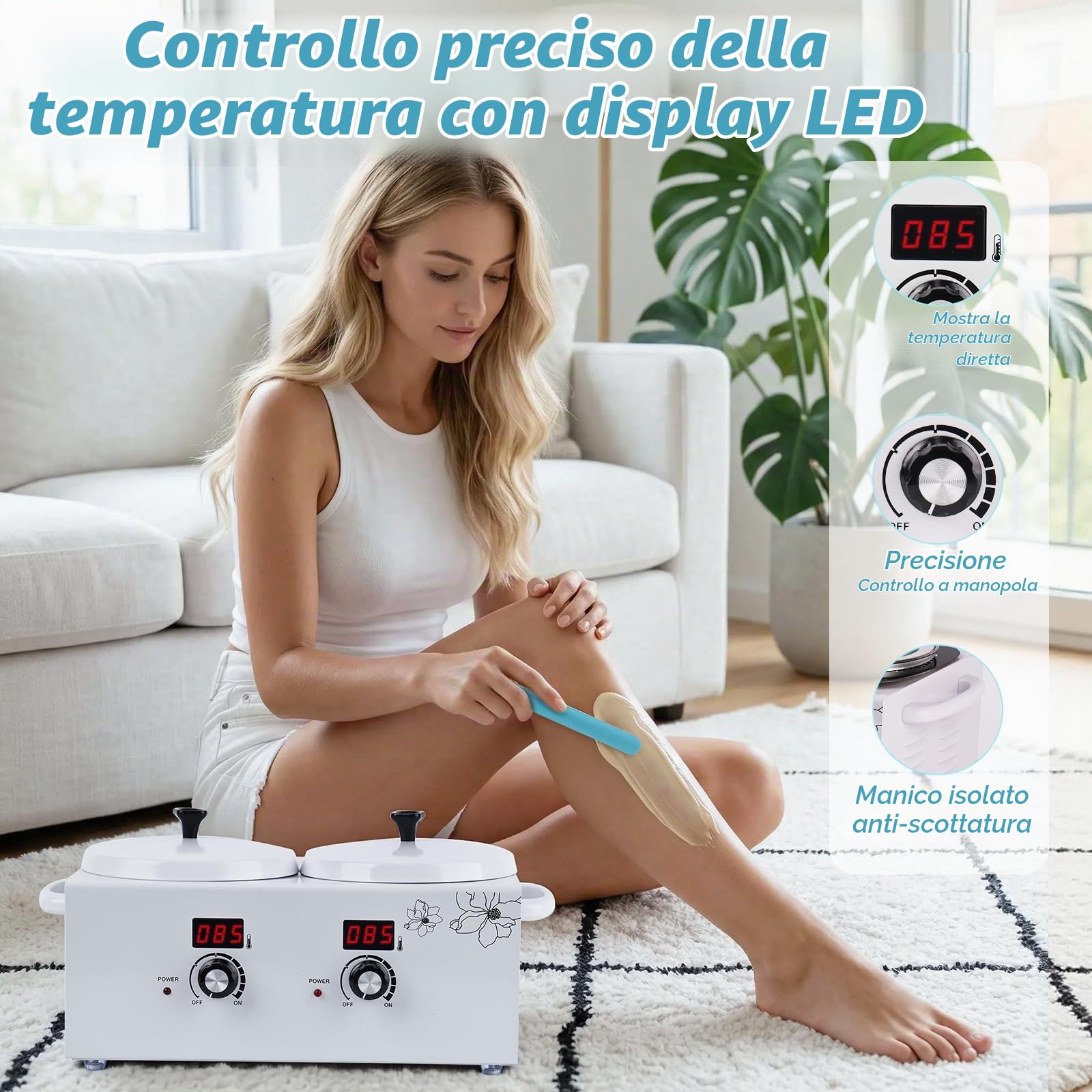 Doppio scaldacera digitale, iklestar scalda cera per ceretta professionale kit completo, scaldacera elettrico con bastoncini e ciotole in silicone per uso domestico, salone di bellezza ed estetista