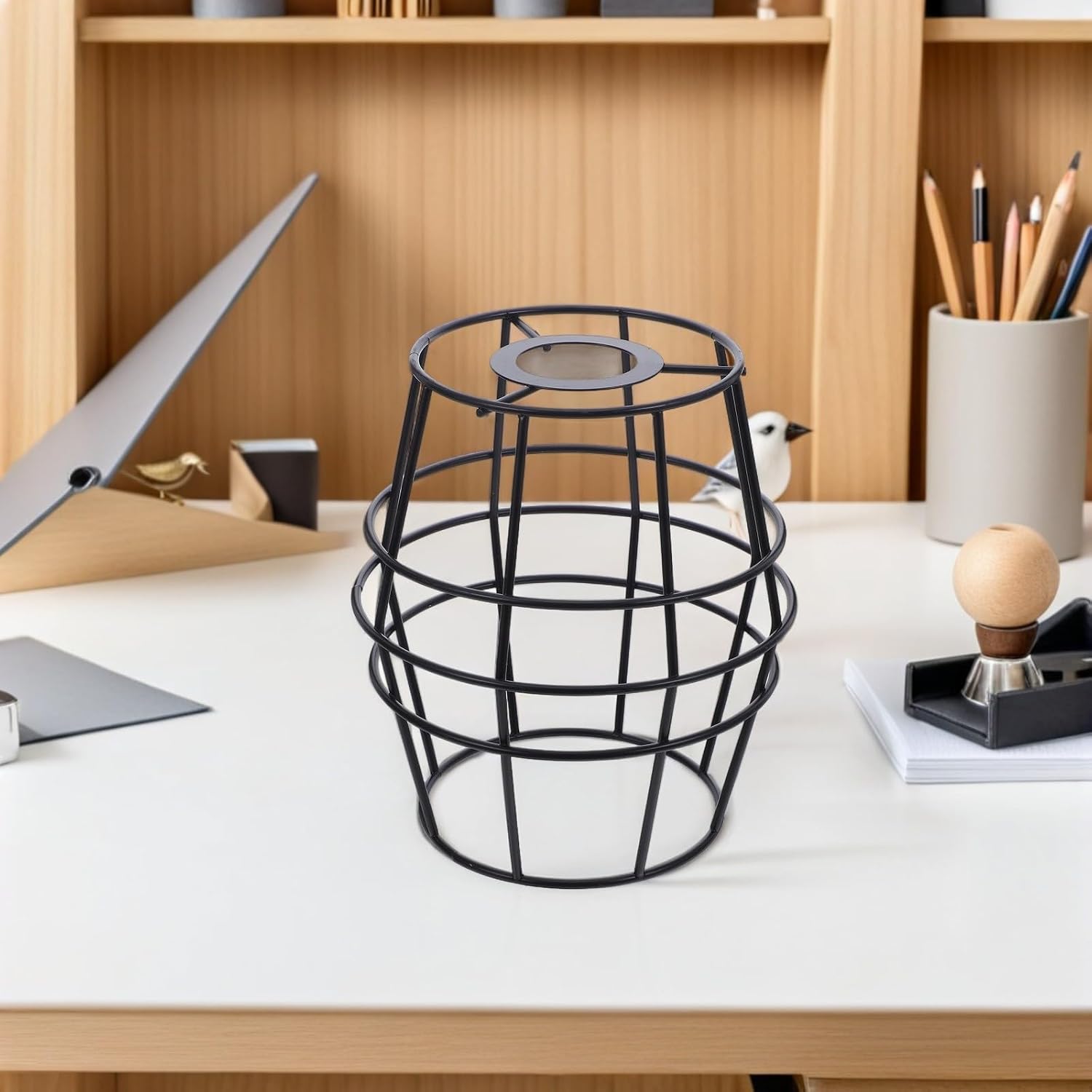 ULTECHNOVO DIY Iron Lampshade Frame with Strong Support and Universal Compatibility, Handwoven Rustic Lamp Holder Frame for Table and Ceiling Lamps, for Crafting and Home Decor