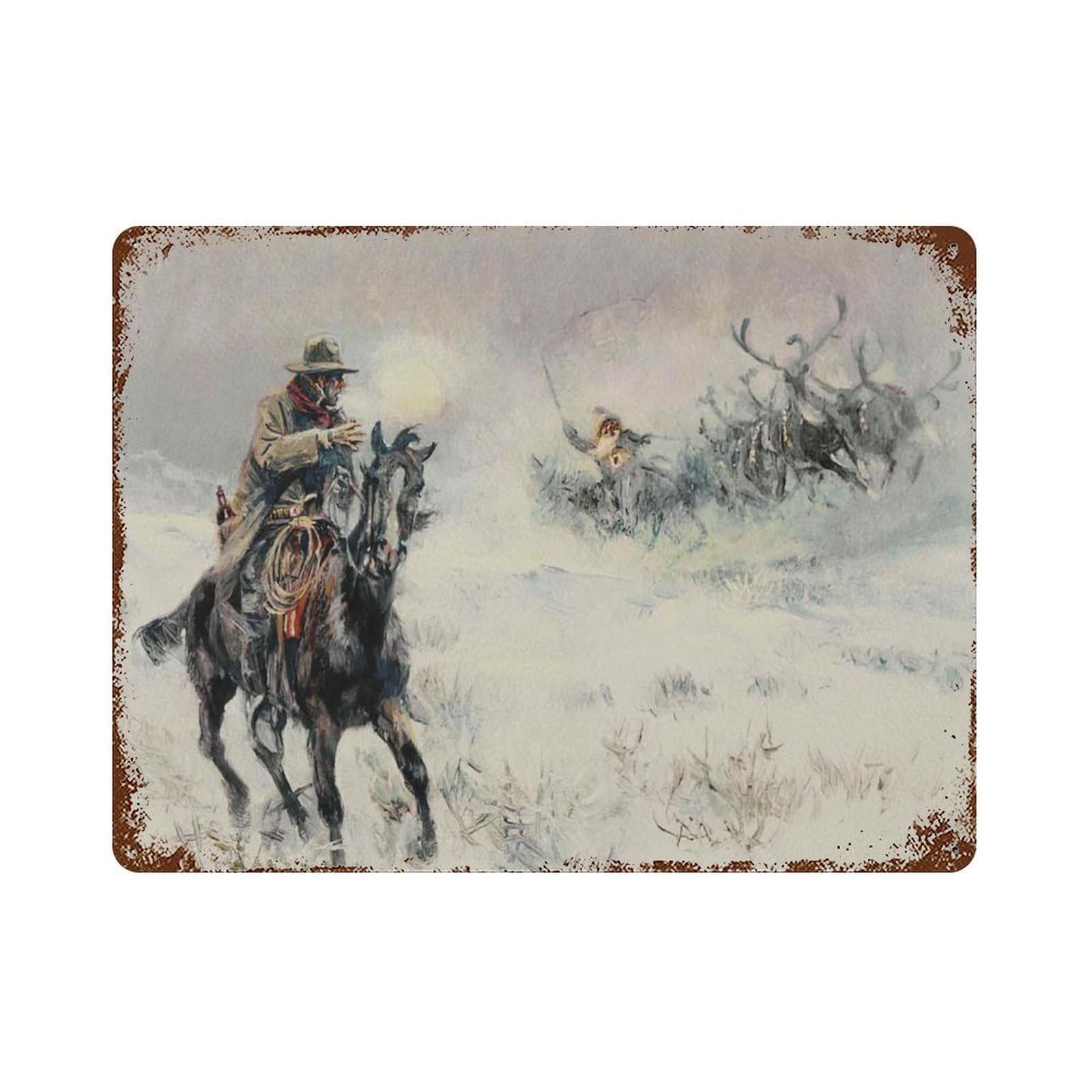 xiaoxiaoshen Retro Cowboy Christmas Wall Decor Art Metal Tin Poster Modern Home Decor Art Home Bar Shop Decorations Vintage Sign 30x40cm