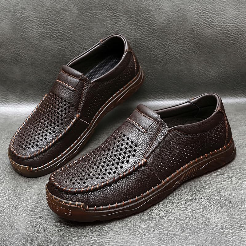 The Style Gg82208 męskie buty na co dzień ze skóry bydlęcej sandały z przebitymi otworami