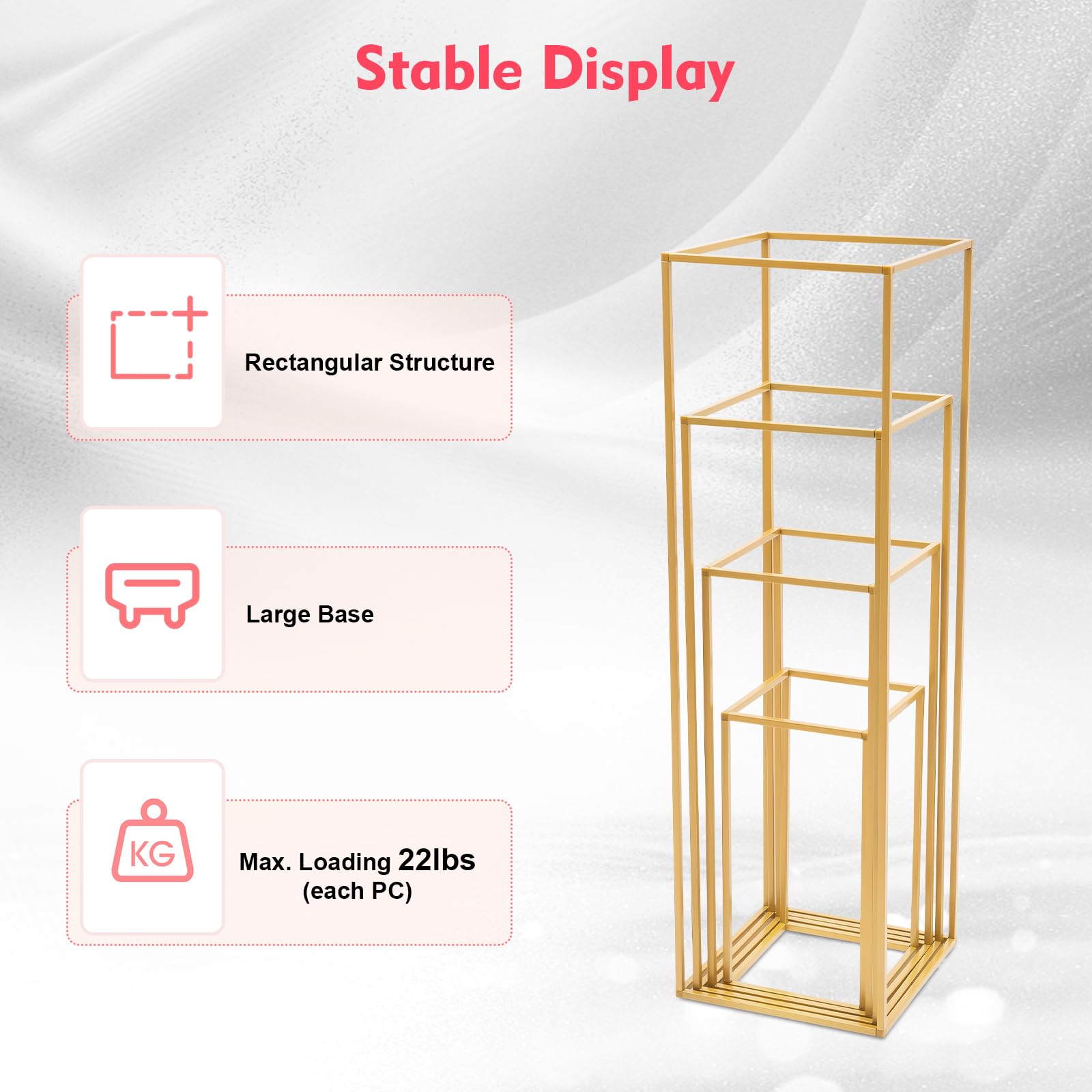 Juego de 4 soportes de metal para flores, altura dorada, para mesas de boda, decoración del hogar, 40-100 cm