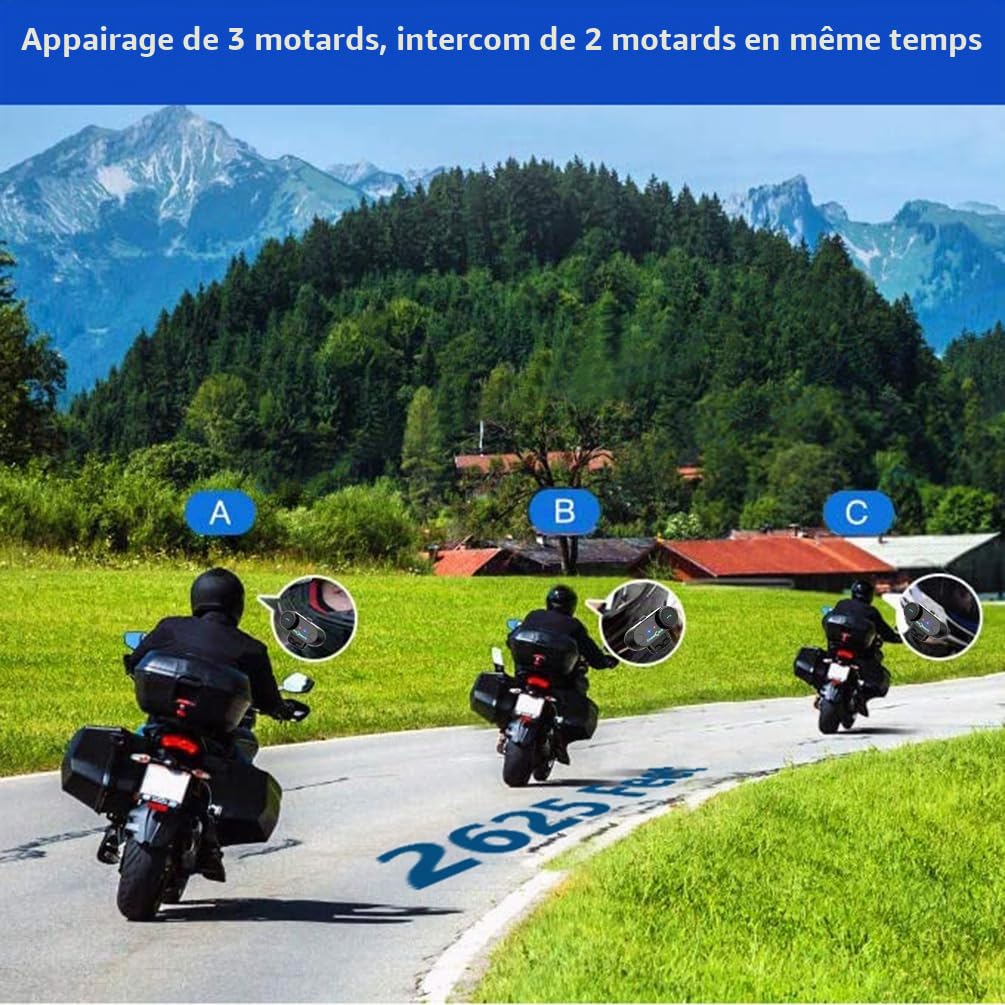 FreedConn Intercom Moto Bluetooth Casque, 2*TCOM VB Kit Moto Main Libre Écouteur, 800M 2-3 Riders Group Communication Systèmes Bluetooth, avec Écran LCD, Radio FM, Partage de Musique