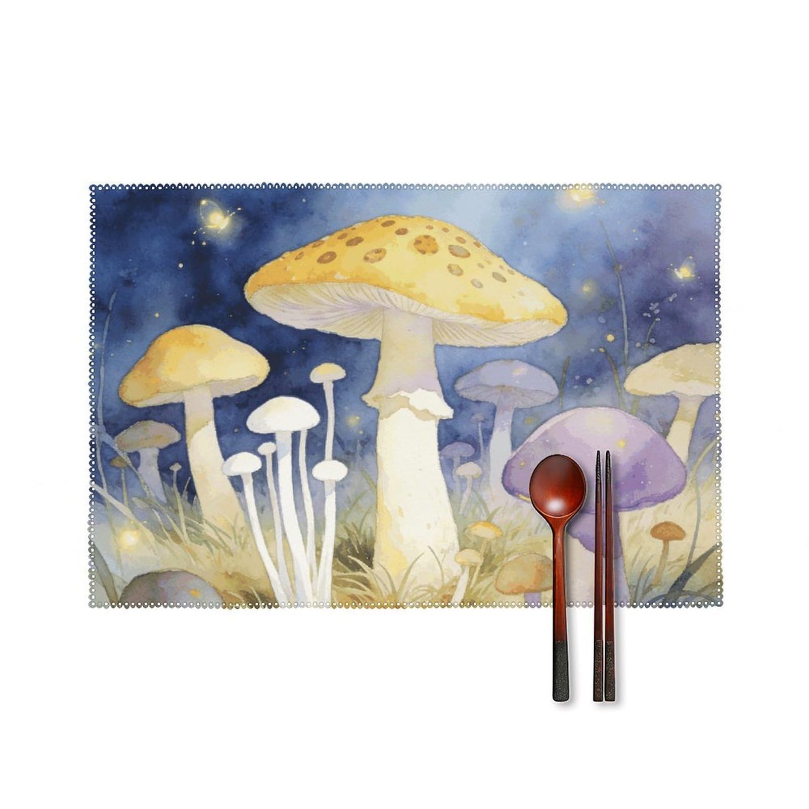 Mushroom Placemats Set of 6, 12x18 Inch Heat Resistant Washable Canvas Table Mats, Stain Resistant Decorative Dining Placemats for Kitchen, Restaurant, Outdoor Party