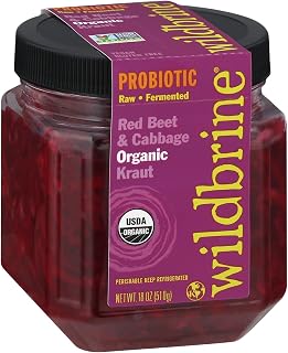 Wildbrine Organic Red Beet & Cabbage Sauerkraut, 18oz - Non-GMO Probiotic Fermented Kraut for Gut Health