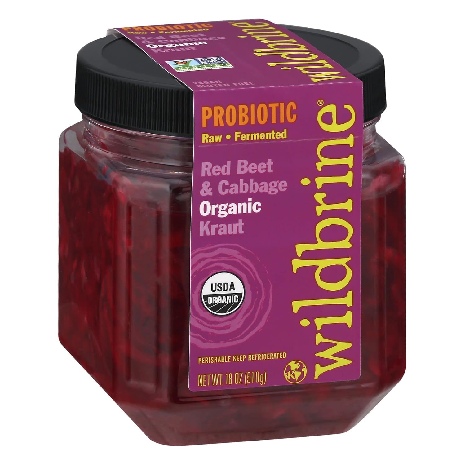 Wildbrine Organic Red Beet & Cabbage Sauerkraut, 18oz - Non-GMO Probiotic Fermented Kraut for Gut Health