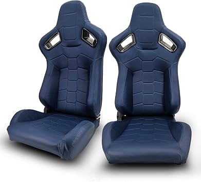1 Pair Universal BLUE PVC MAIN LEATHER LEFT/RIGHT RACING BUCKET SEATS PAIR