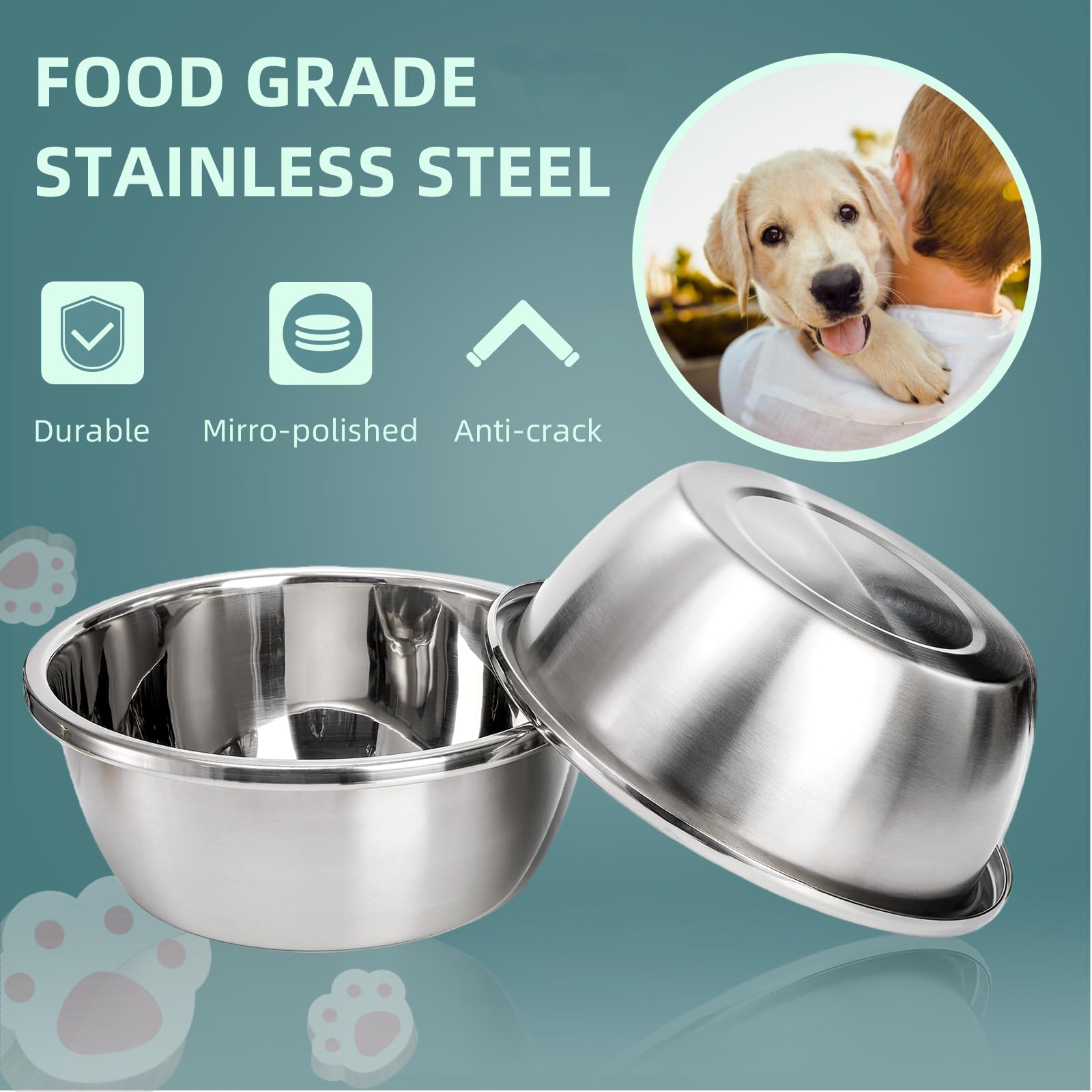 WRINGKIT Paquete de 2 cuencos de acero inoxidable para perros, 26 tazas de profundidad, cuencos gruesos de apertura de 12 pulgadas de ancho, cuencos resistentes para gatos, perros grandes y