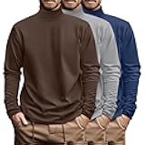 3 Pack Men's Big and Tall Turtleneck Shirts Cotton Long Sleeve Turtle Neck Tops Plus Size Loose Fit Basic Tee