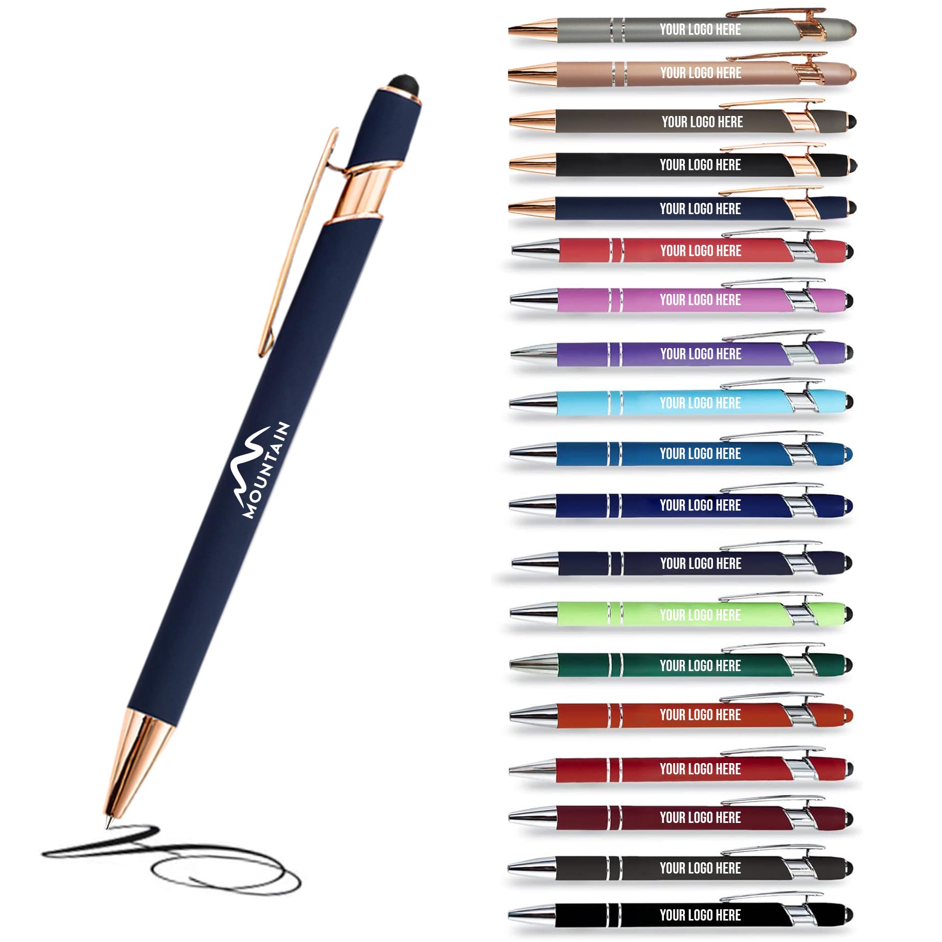 Kugelschreiber 2 in 1 Personalisiert mit Ihrem Logo, Werbe-Kugelschreiber (18 Farben erhältlich) (250er-Set, Marineblau Kupfer-Edition)