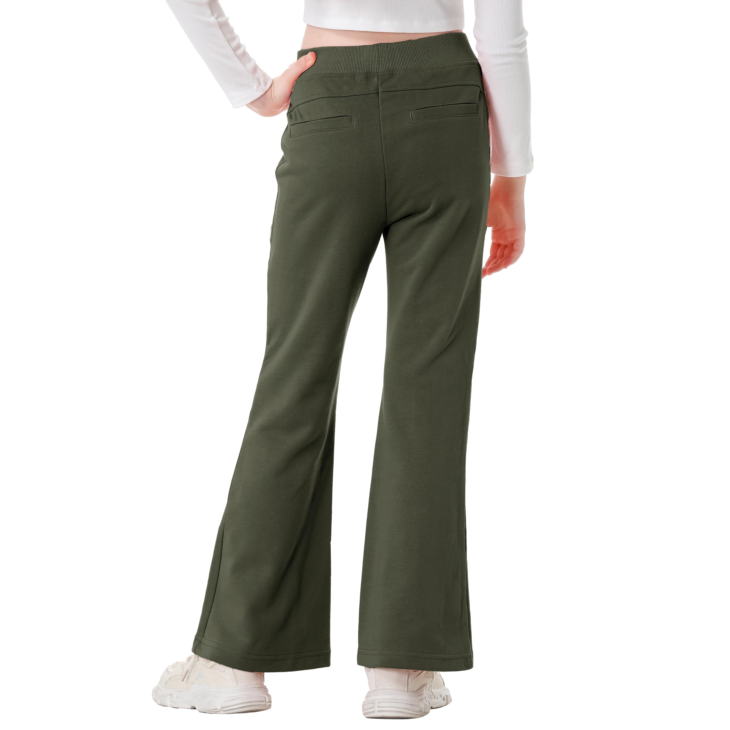 Rolanko Pantaloni della tuta a zampa larga da ragazza con elastico in vita pantaloni a campana per bambini con tasche 5-12 anni