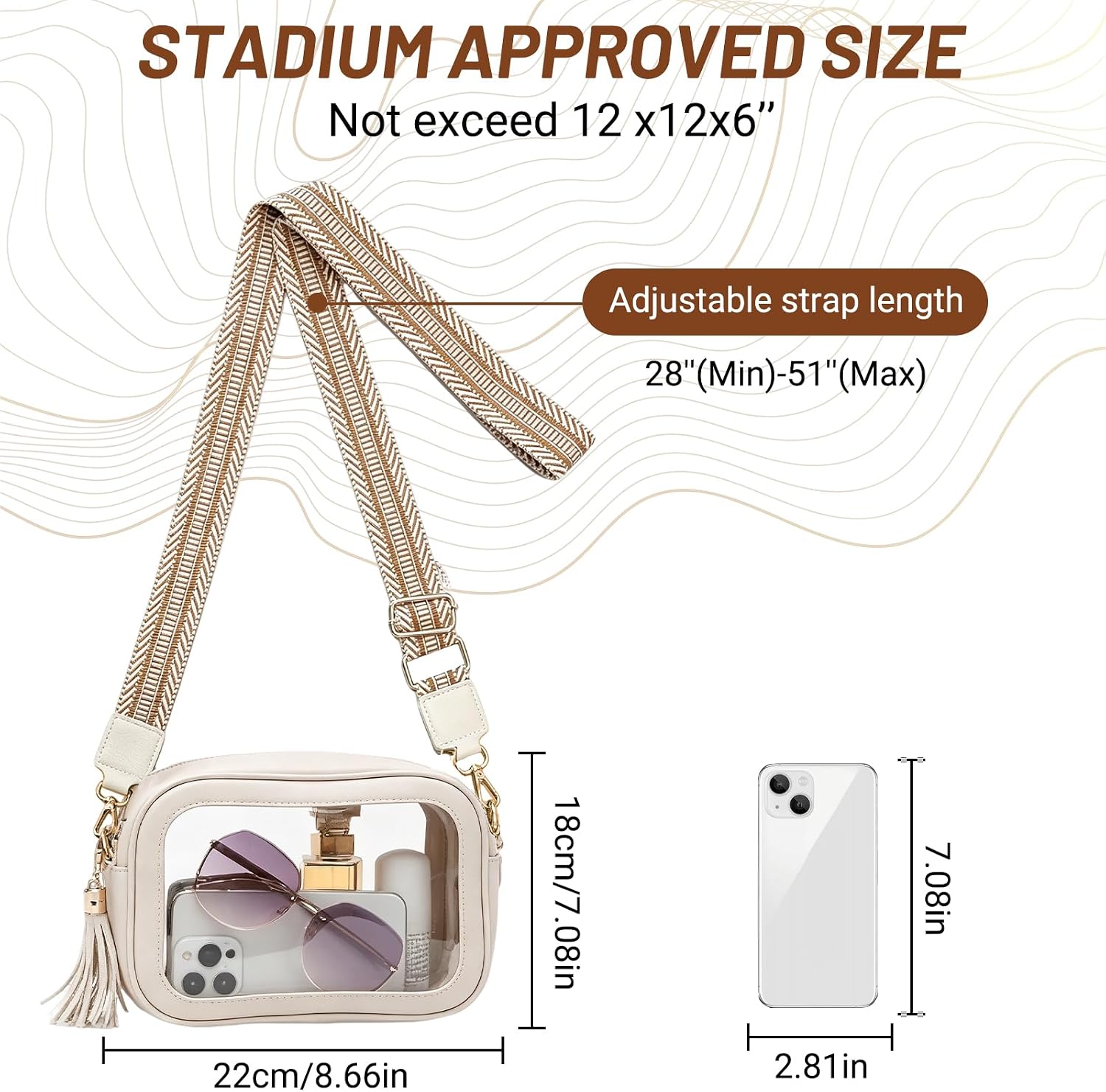 Clear Bag for Stadium Events,Clear Purse for Stadium Events, Clear Crossbody Bags Stadium Approved clear Bag