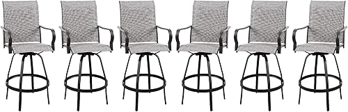 Miniatura 13 de Vongrasig Juego de 2 Sillas Giratorias de Bar para Patio Exterior, Taburetes de Bar Altos con Textil Tipo Sling Acolchado Resistente a Todo Clima