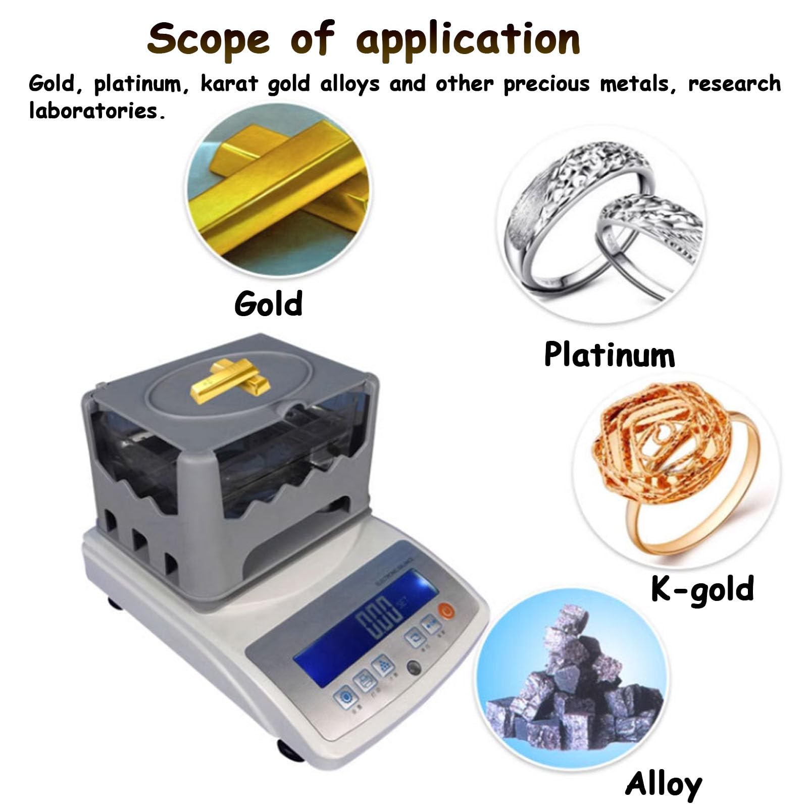 Goldreinheits-Analysegerät, digitaler elektronischer Goldreinheits-Tester, Goldreinheitsgehaltsdetektor, Reinheitsdichtemessgerät für Gold, Silber, Platin, Echtheitsprüfer für Edelmetalle,MDJ-1200K