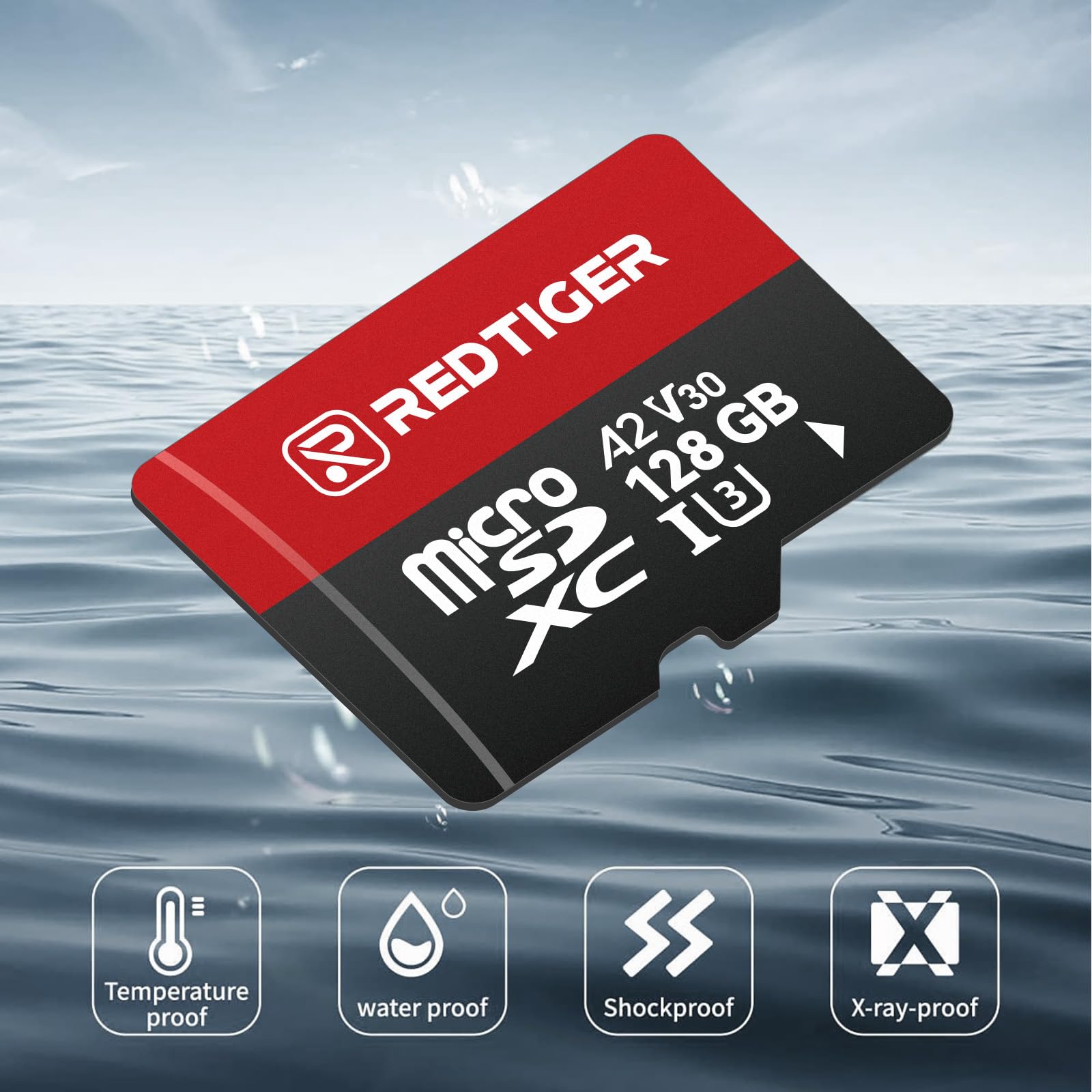 REDTIGER Scheda Micro SD ad alta Velocità da 128 GB con Adattatore, MicroSDXC UHS-I classe 10, U3, V30 A1, Supporto per Dash Cam e Registrazione Video 4K