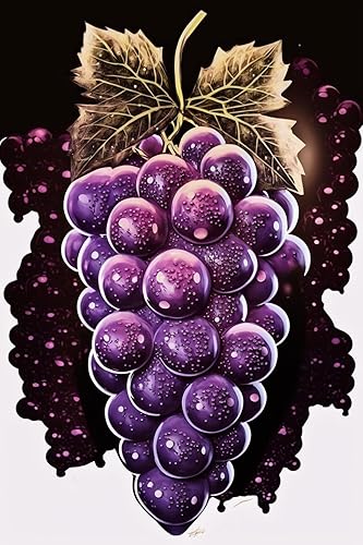 Goelilgi Kits de pintura de diamantes por números, taladro completo, uvas moradas para adultos y niños, punto de cruz, arte de bordado de diamantes