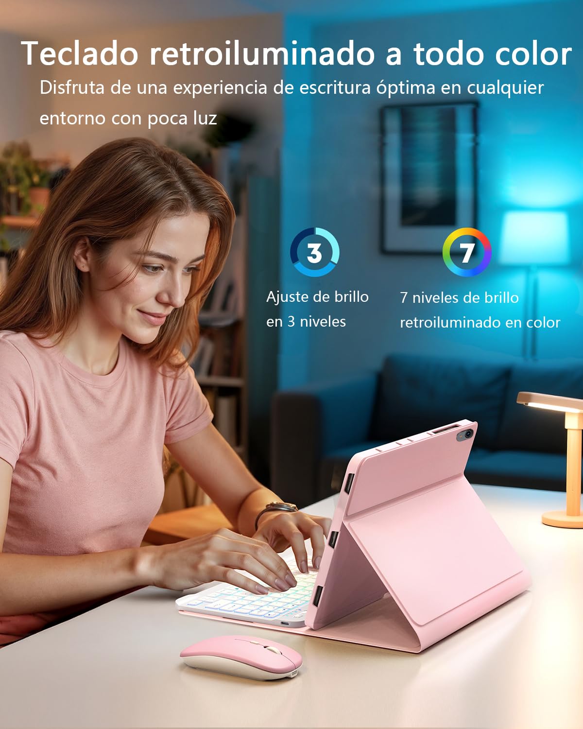 Para iPad A16 11 Generación (2025) 11 pulgadas / iPad 10 Generación (2022) 10,9 pulgadas funda con Teclado inalámbrico Bluetooth retroiluminado (teclado QWERTY, distribución española) y ratón，Negro